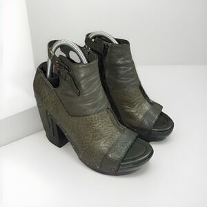Alexander Wang Olive Green Leather Open Toe Ankle platform Boots/Size EU 38 US 8